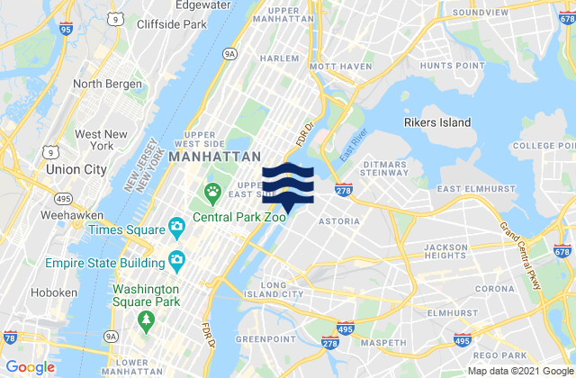 Mappa delle maree di 37th Avenue, Long Island City, East River, United States