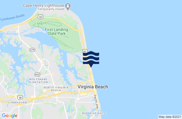 Mappa delle maree di 42nd St VA Beach, United States