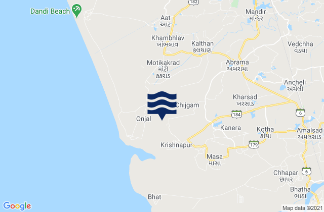 Mappa delle maree di Abrama, India
