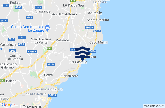 Mappa delle maree di Aci Bonaccorsi, Italy
