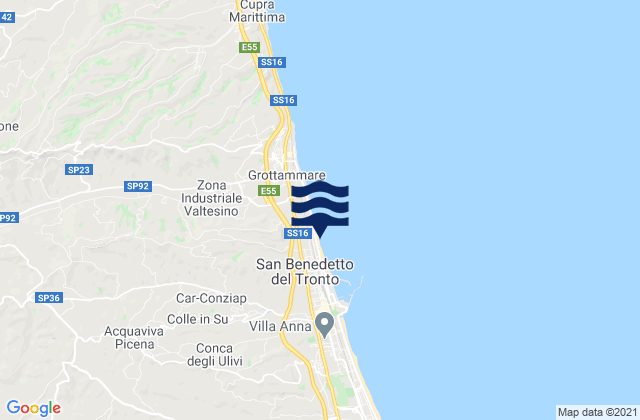 Mappa delle maree di Acquaviva Picena, Italy