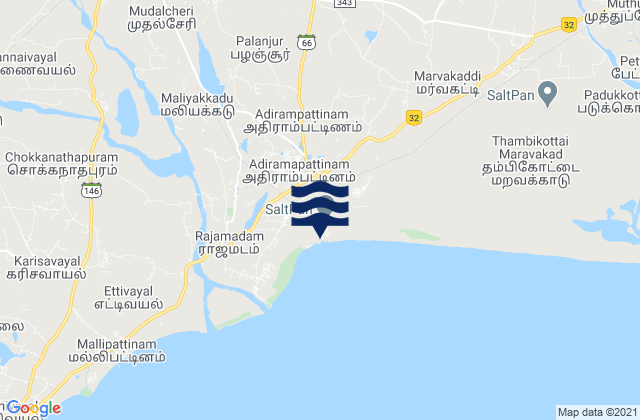 Mappa delle maree di Adirampattinam, India