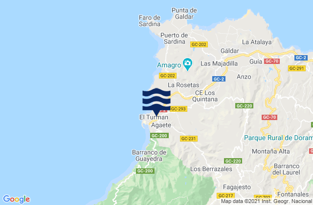 Mappa delle maree di Agaete, Spain