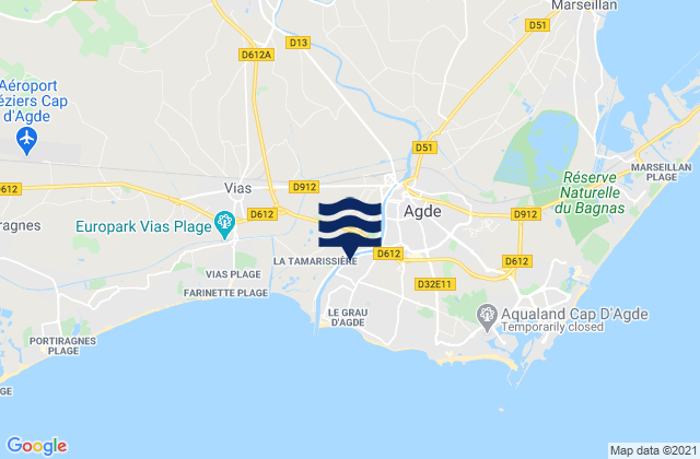 Mappa delle maree di Agde, France