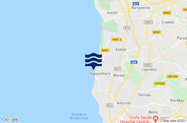 Mappa delle maree di Aguçadoura, Portugal