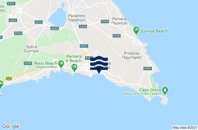 Mappa delle maree di Agía Nápa, Cyprus