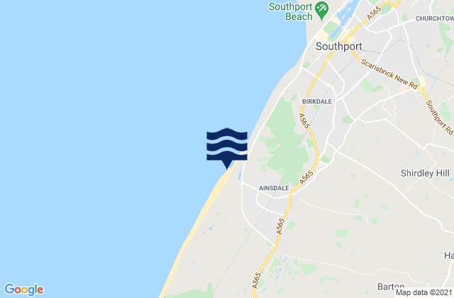 Mappa delle maree di Ainsdale Beach, United Kingdom