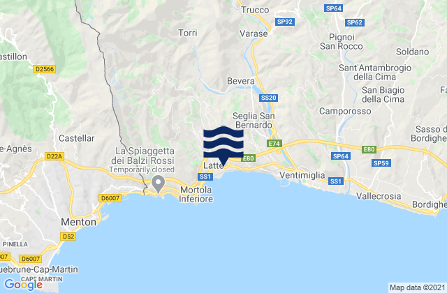 Mappa delle maree di Airole, Italy