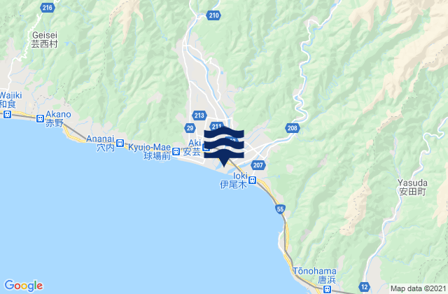 Mappa delle maree di Aki Shi, Japan