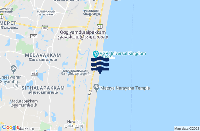 Mappa delle maree di Akkarai Beach, India