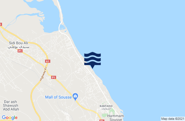 Mappa delle maree di Akouda, Tunisia