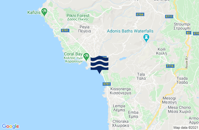 Mappa delle maree di Akoursós, Cyprus