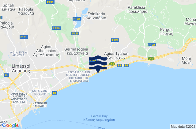 Mappa delle maree di Akroúnta, Cyprus