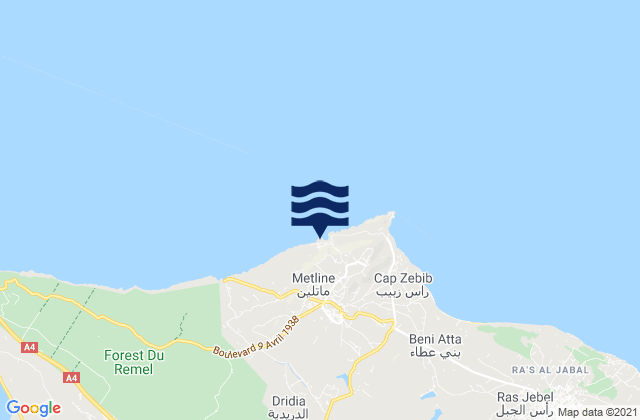 Mappa delle maree di Al Matlīn, Tunisia