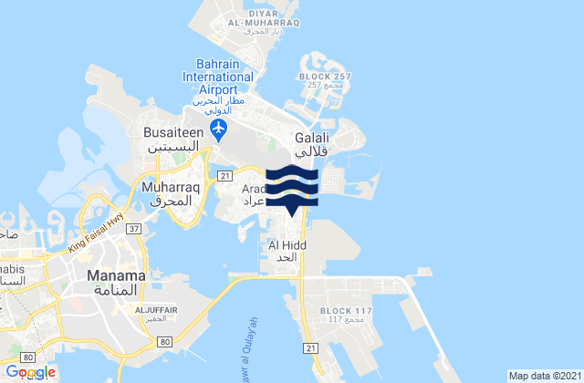 Mappa delle maree di Al Ḩadd, Bahrain
