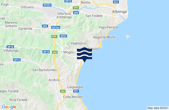 Mappa delle maree di Alassio, Italy