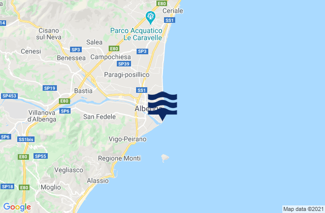 Mappa delle maree di Albenga, Italy