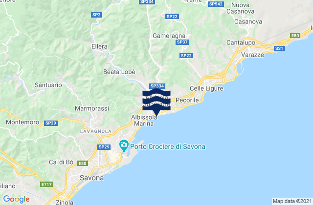 Mappa delle maree di Albisola Marina, Italy