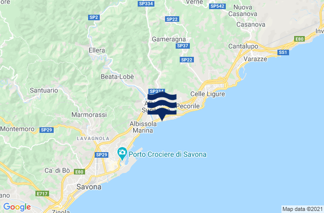 Mappa delle maree di Albisola Superiore, Italy