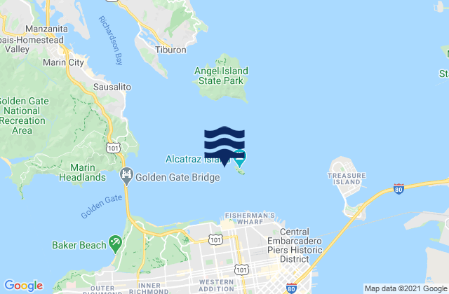 Mappa delle maree di Alcatraz Island 0.2 mile west of, United States