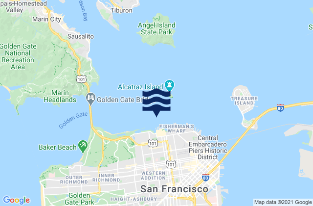 Mappa delle maree di Alcatraz Island southwest of, United States
