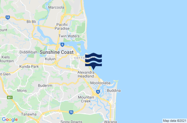 Mappa delle maree di Alexandra Headland Beach, Australia