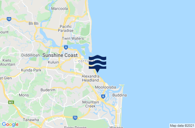 Mappa delle maree di Alexandra Headland, Australia