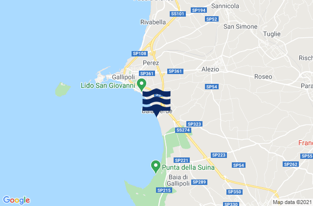 Mappa delle maree di Alezio, Italy