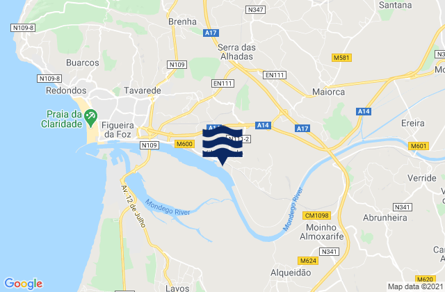 Mappa delle maree di Alhadas, Portugal