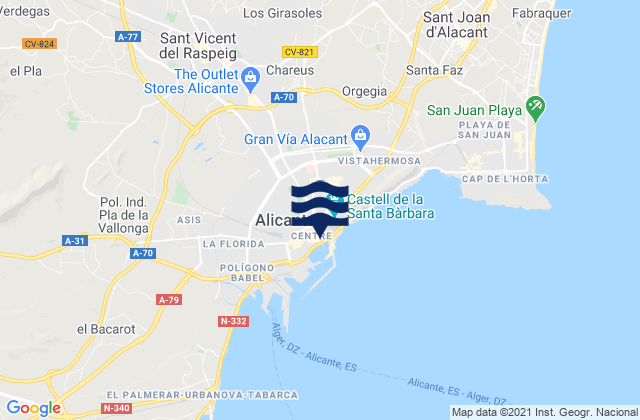 Mappa delle maree di Alicante, Spain