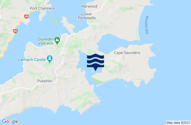 Mappa delle maree di Allans Beach, New Zealand