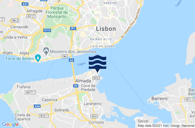 Mappa delle maree di Almada, Portugal