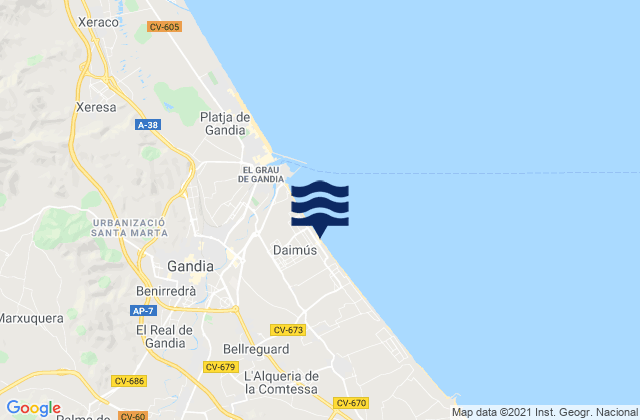 Mappa delle maree di Almoines, Spain