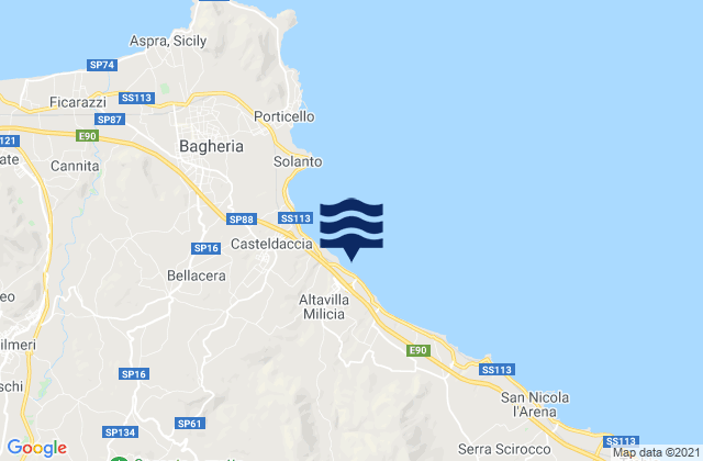 Mappa delle maree di Altavilla Milicia, Italy