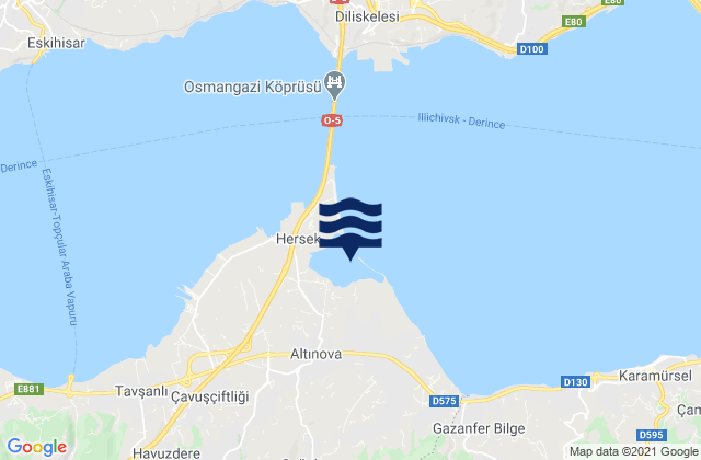Mappa delle maree di Altınova İlçesi, Turkey