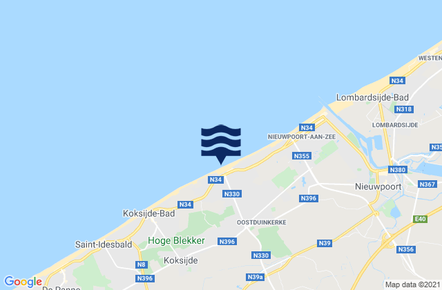 Mappa delle maree di Alveringem, Belgium