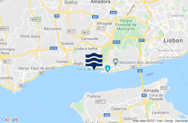 Mappa delle maree di Amadora, Portugal