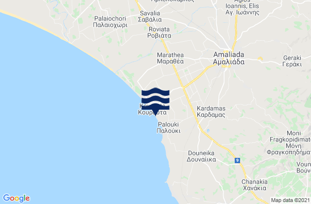 Mappa delle maree di Amaliáda, Greece