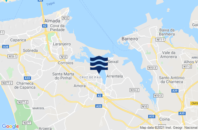 Mappa delle maree di Amora, Portugal