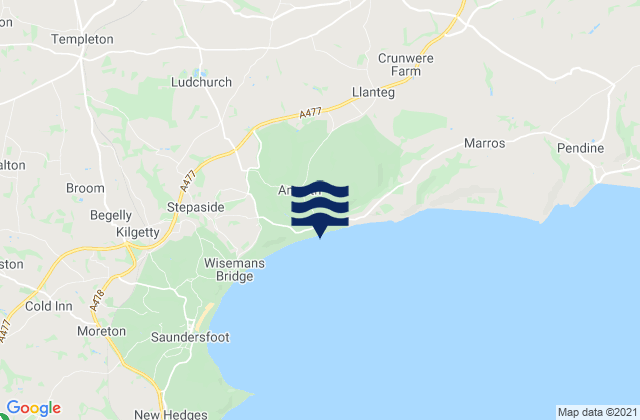 Mappa delle maree di Amroth Beach, United Kingdom