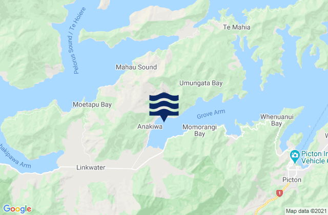 Mappa delle maree di Anakiwa Bay, New Zealand