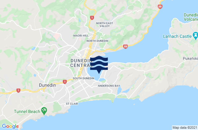 Mappa delle maree di Andersons Bay Inlet, New Zealand