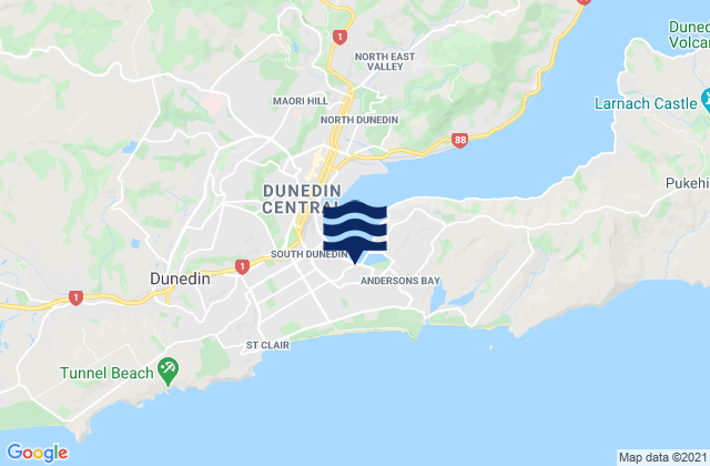 Mappa delle maree di Andersons Bay, New Zealand