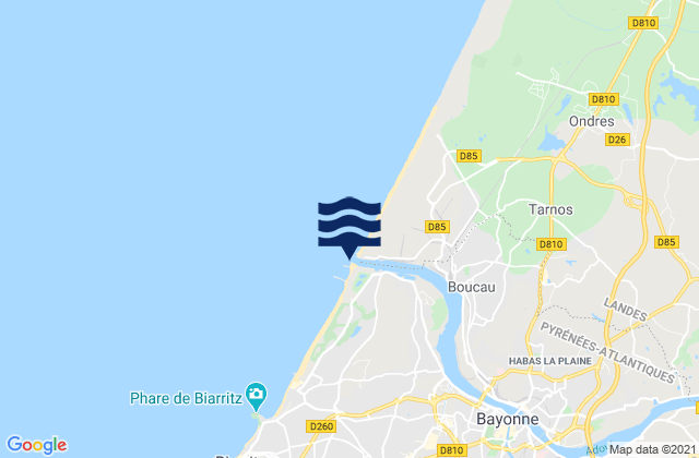 Mappa delle maree di Anglet - Le Furoncle, France