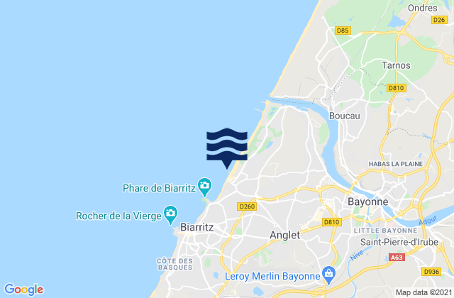 Mappa delle maree di Anglet - Les Sables d'Or, France