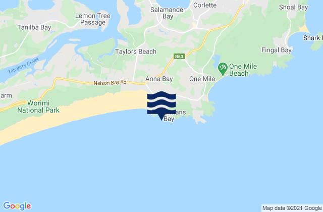 Mappa delle maree di Anna Bay, Australia