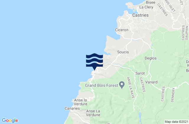 Mappa delle maree di Anse La Raye, Saint Lucia