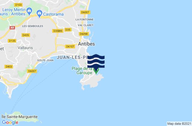 Mappa delle maree di Antibes - Plage Keller, France