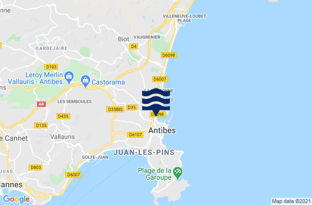 Mappa delle maree di Antibes, France