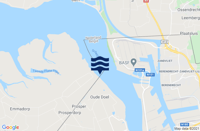 Mappa delle maree di Antwerp (prosperpolder) Schelde River, Belgium